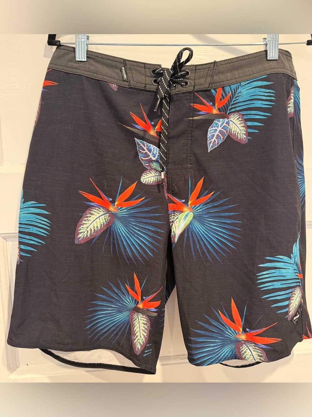 Rip Curl Black Boardshorts with Bird of Paradise Tropical Print